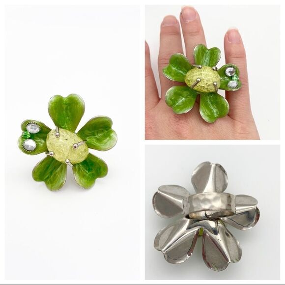 🍭6/$30 Adjustable clover jewel statement ring - Picture 1 of 6